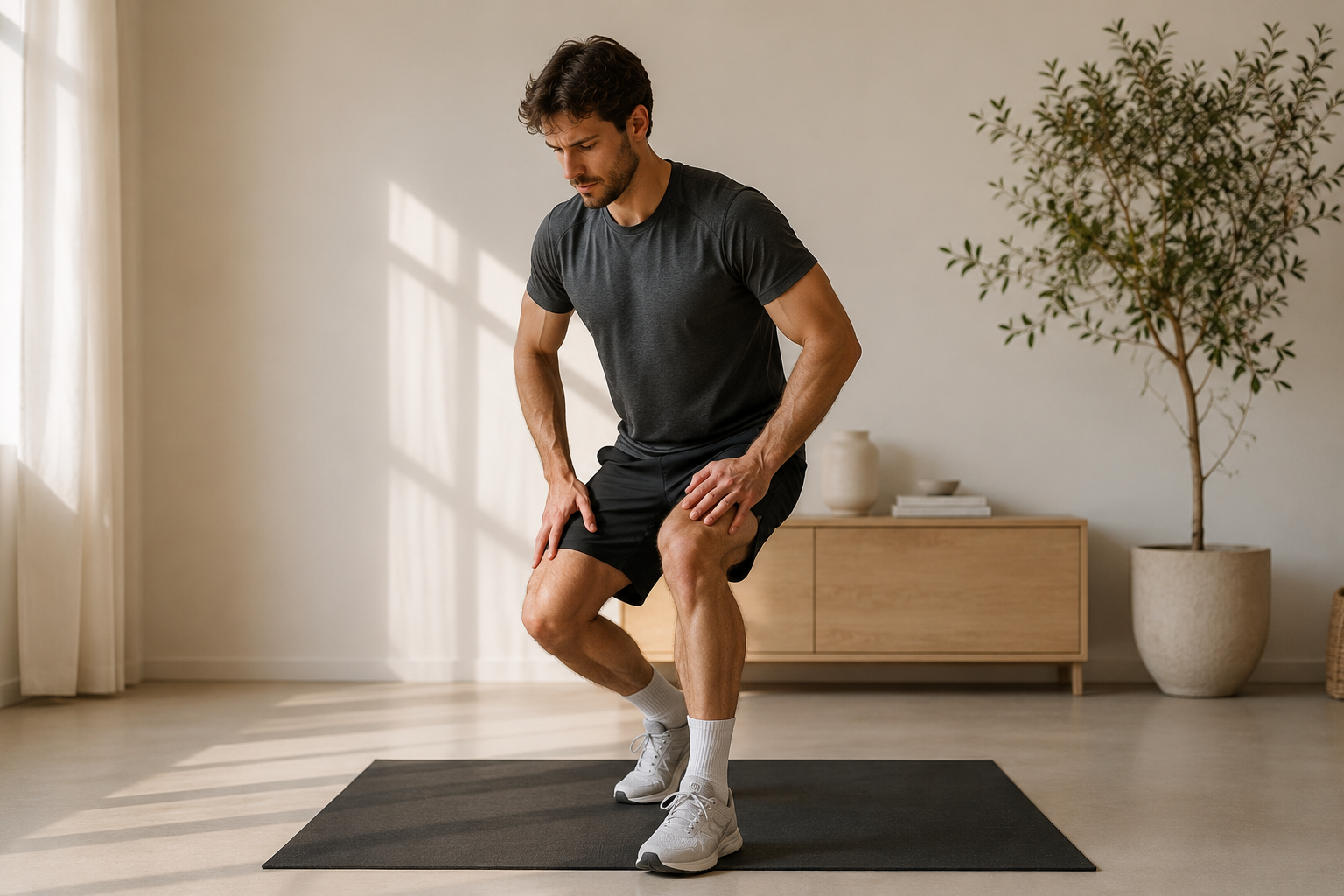 Person doing a knee exercise in soft morning light